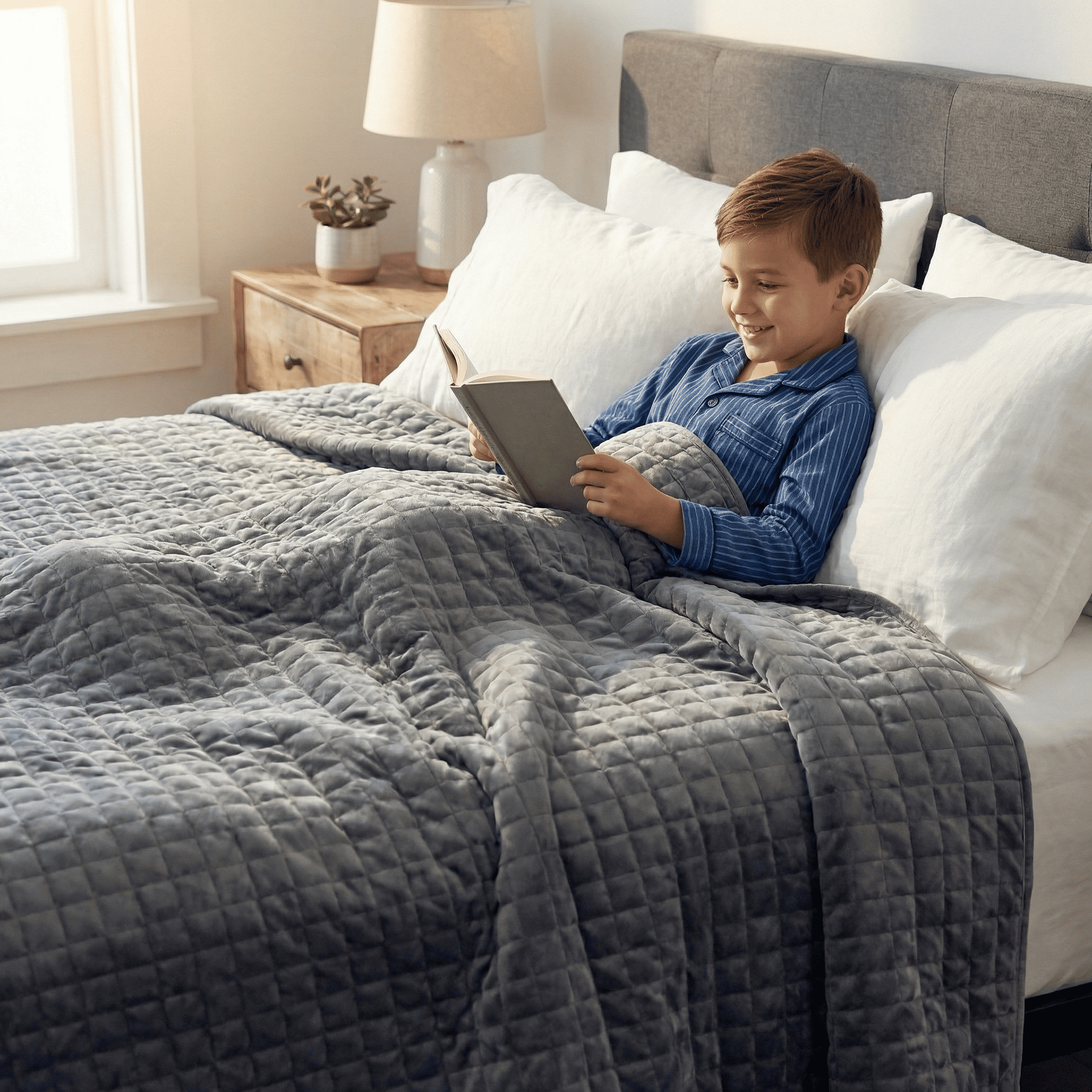 Couverture thérapeutique originale - Couverture pondérée avec housse 4 saisons en gris pour enfants