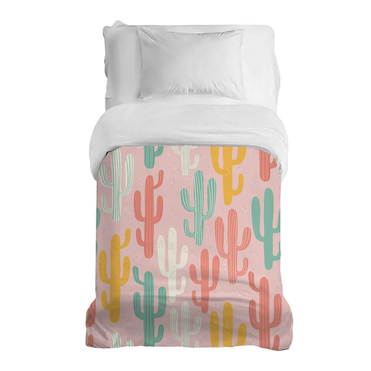 Couverture thérapeutique originale - Housse en coton rose avec cactus colorés