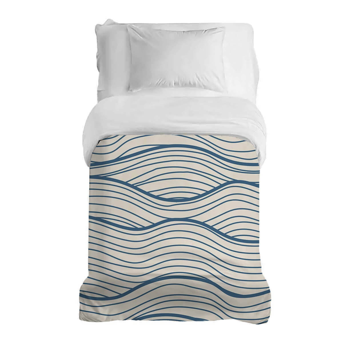 Couverture thérapeutique originale - Housse en coton beige vagues bleues