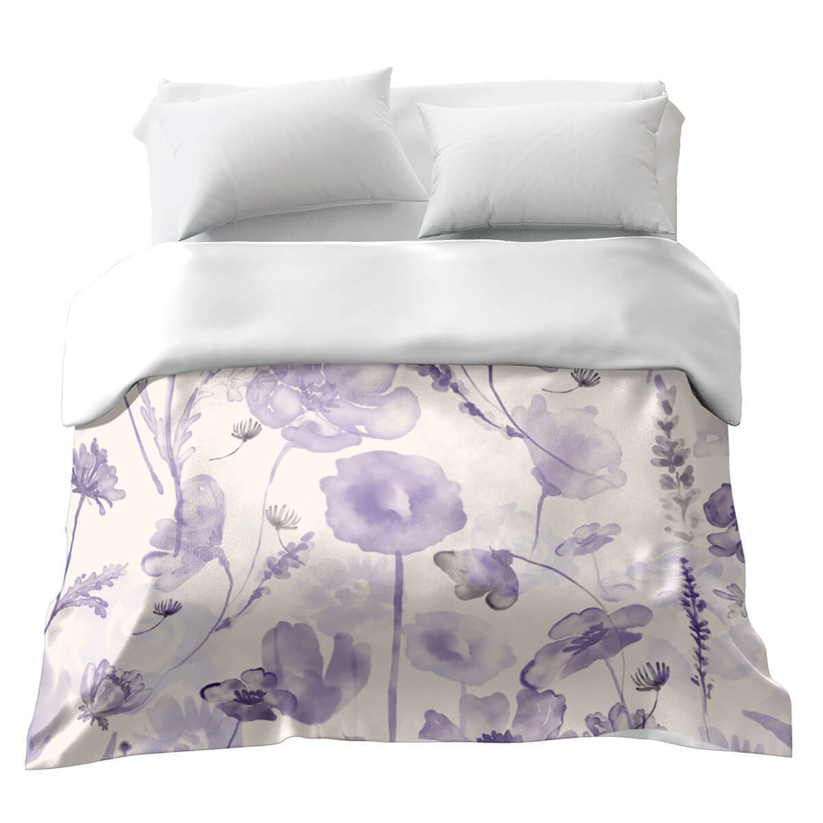 Couverture thérapeutique originale - Housse en coton violet aquarelle fleurs