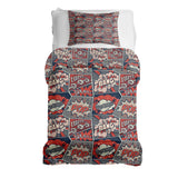 Therapy blanket and bedding set, red with comics.