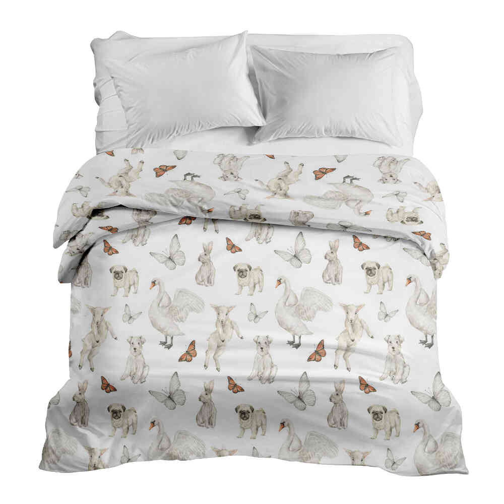 Original therapy blanket - cotton cover white cute animals