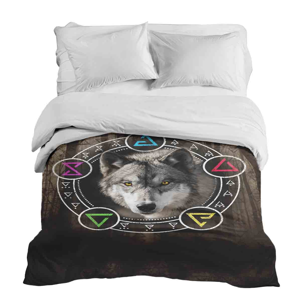 Couverture thérapeutique originale - Housse en coton marron avec loup