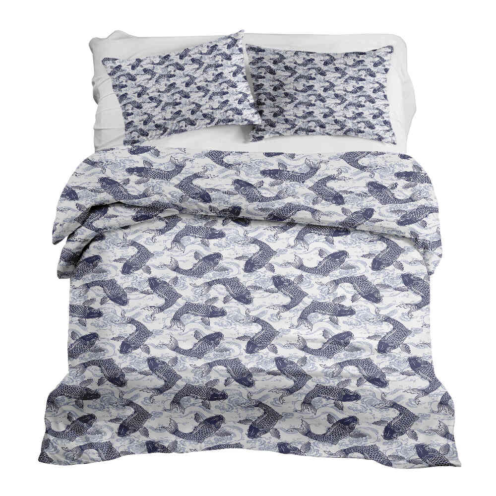 Therapy blankets bedding set blue kois