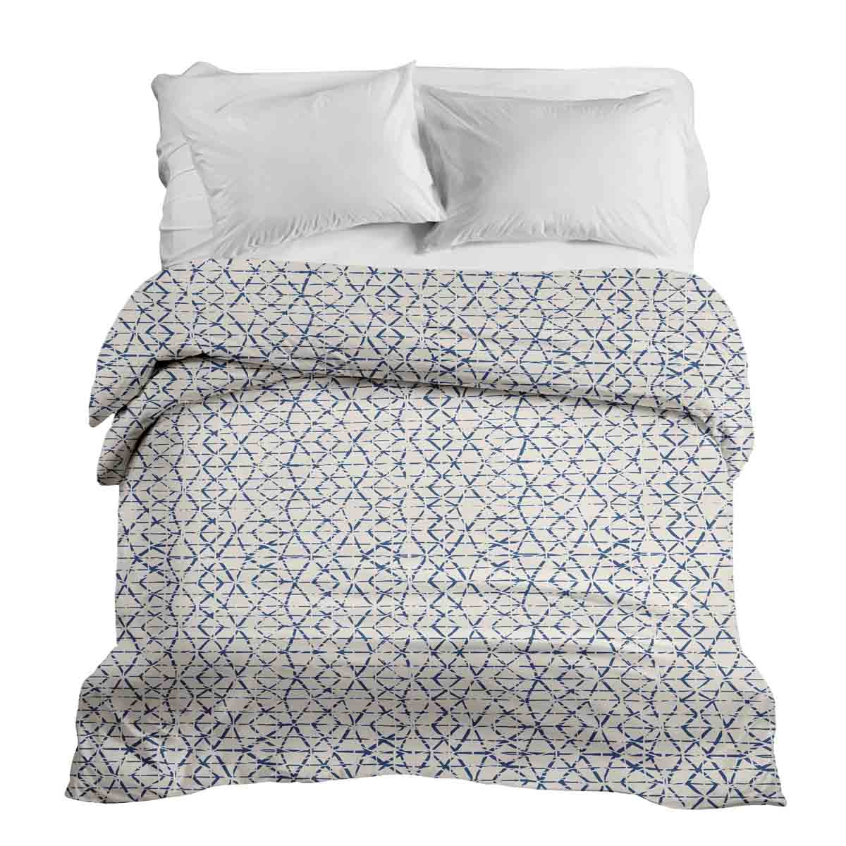 Couverture thérapeutique originale - Housse en coton blanc avec délicates formes bleues