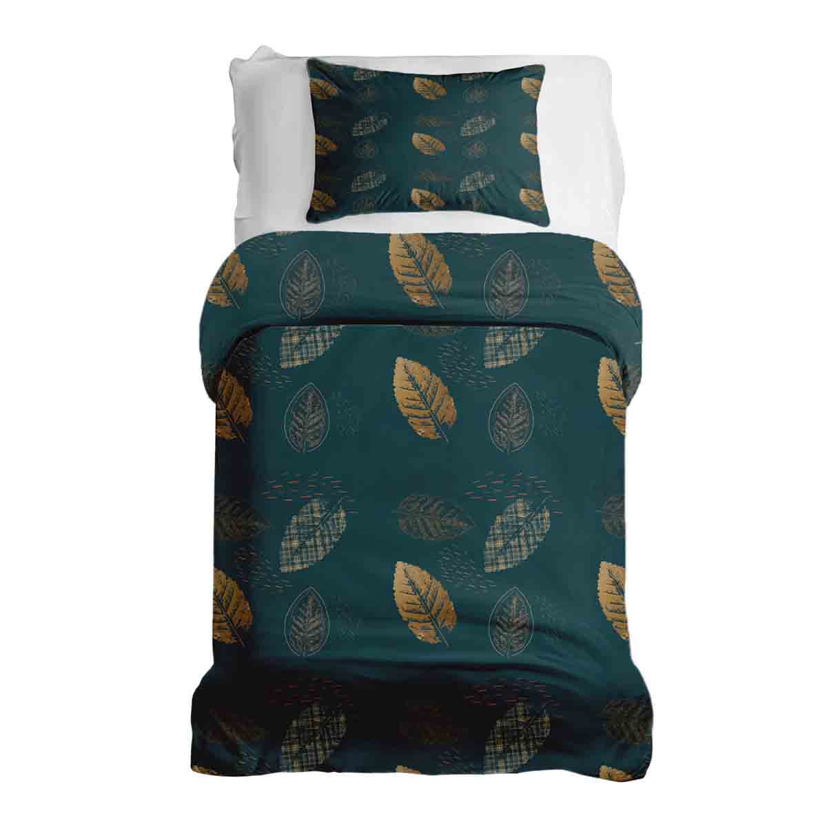 Original Therapiedecke - Ensemble de literie en coton Vert avec feuille dorée