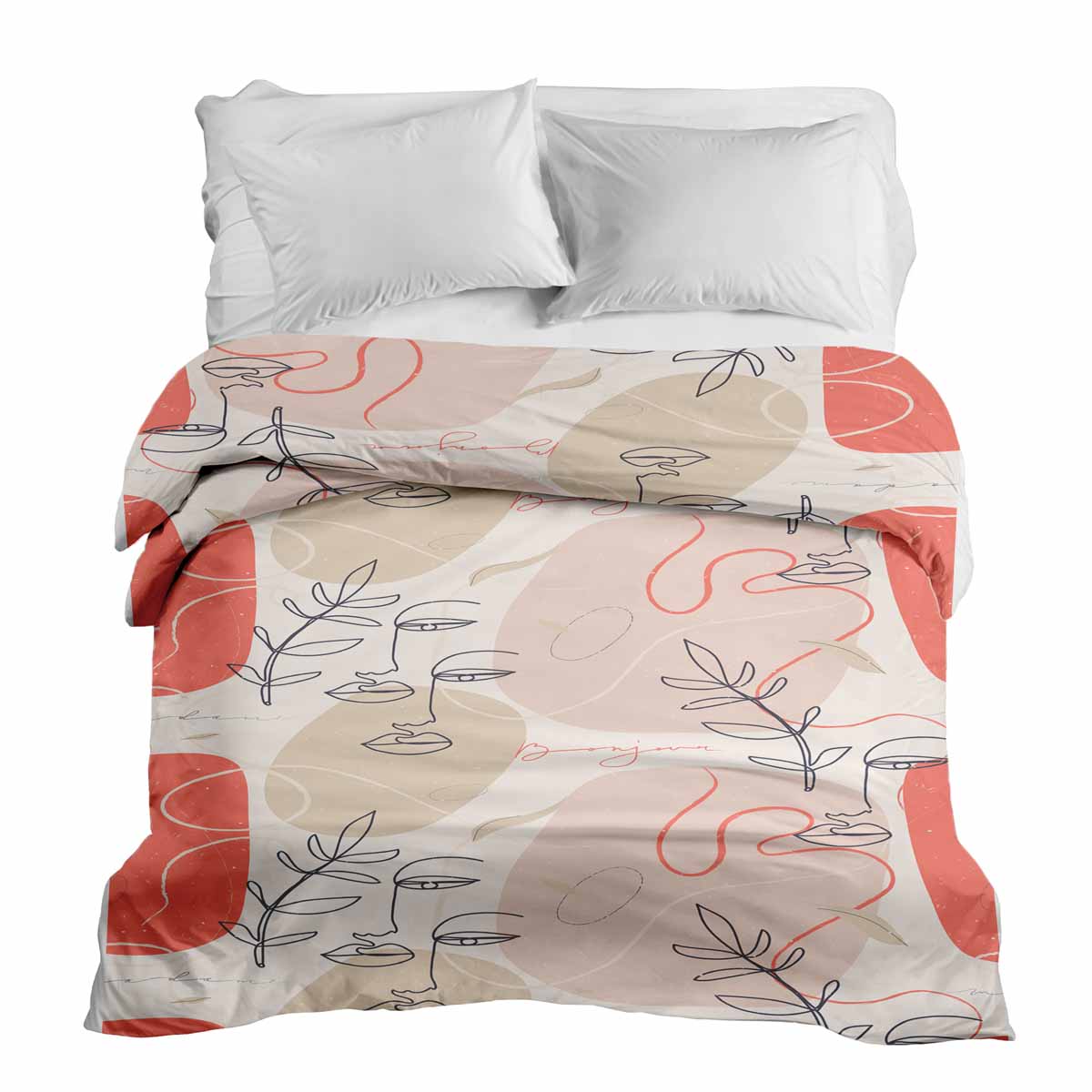 Couverture thérapeutique originale - Housse en coton beige avec visage abstrait