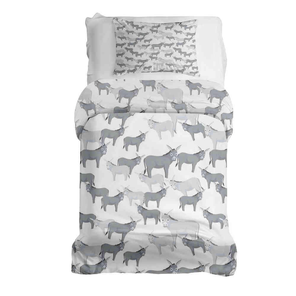 Ensemble de literie avec couvertures thérapeutiques gris avec des ânes
