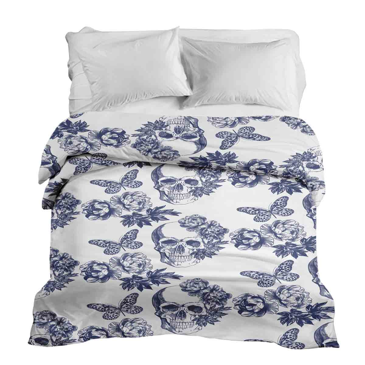 Couverture thérapeutique originale - Housse en coton Fleurs Crâne