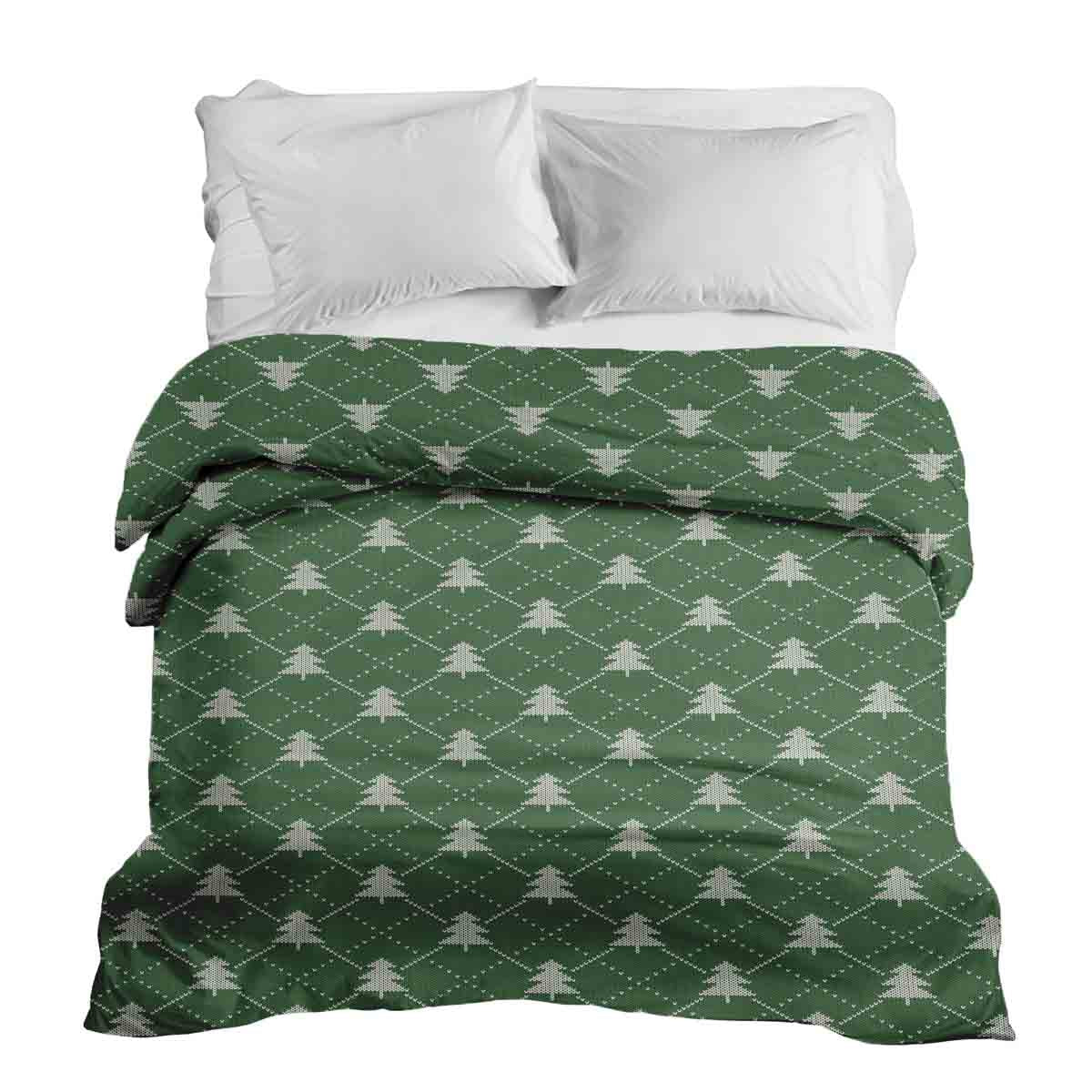 Couverture thérapeutique originale - Housse en coton verte avec des sapins