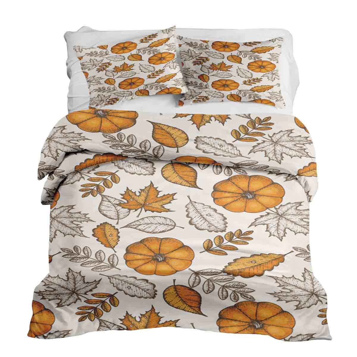 Therapy blankets bedding set white with leaf and pumpkin