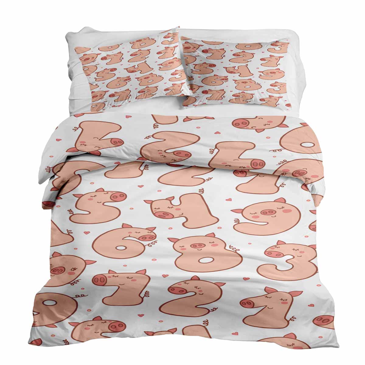 Couette thérapeutique ensemble de literie blanc avec chiffres et cochons