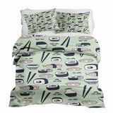 Therapy blanket and bedding set, light green with sushi.
