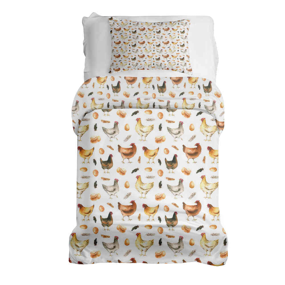 Therapy blankets bedding set white with chickens
