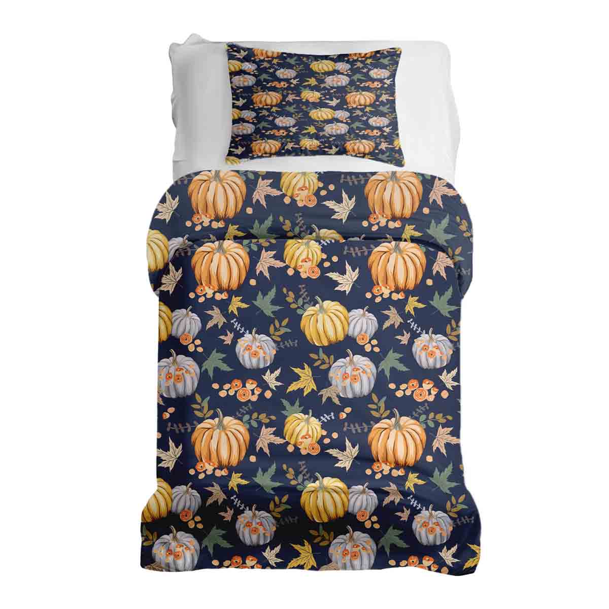 Therapy blankets bedding set blue with pumpkins
