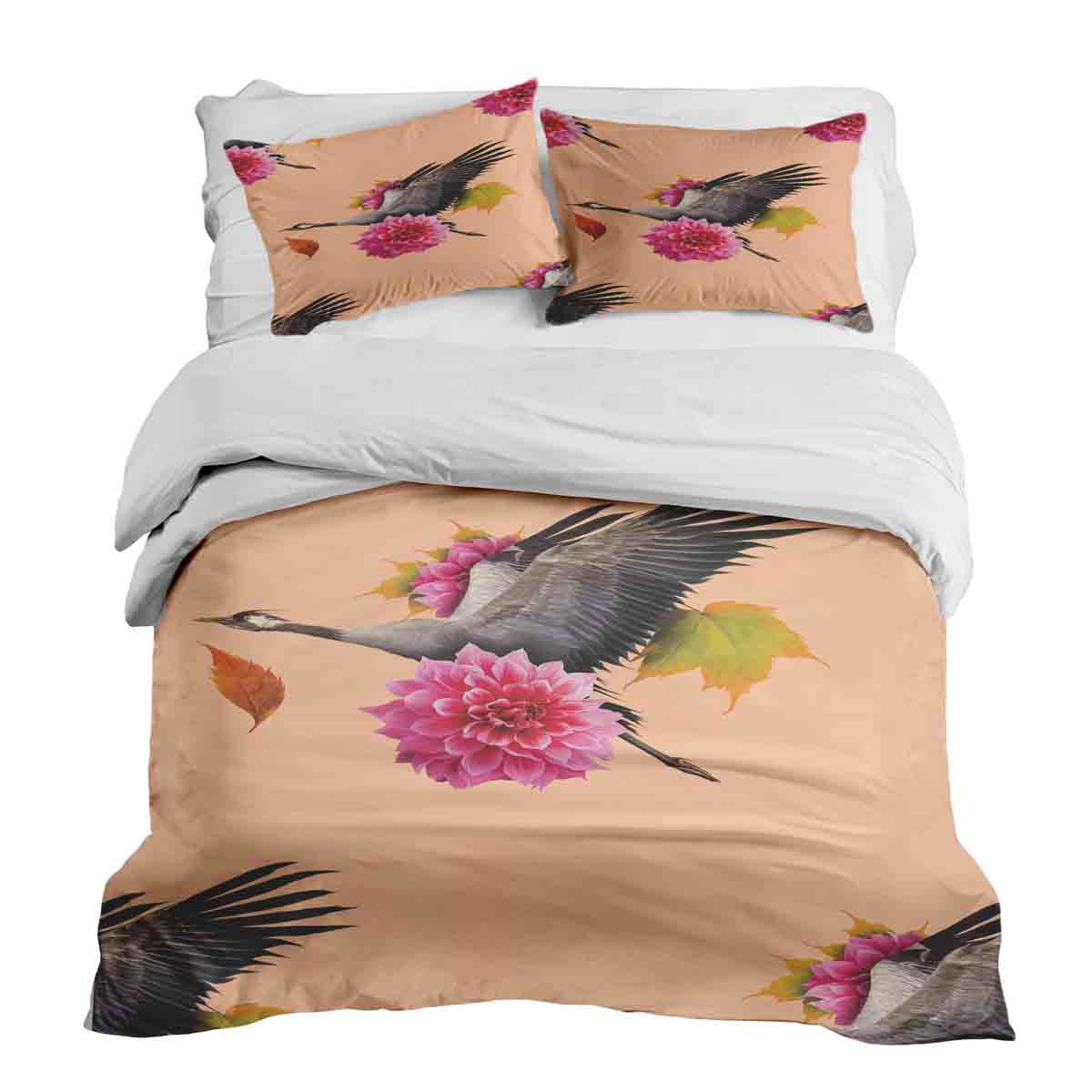 Therapy blankets bedding set orange with crane