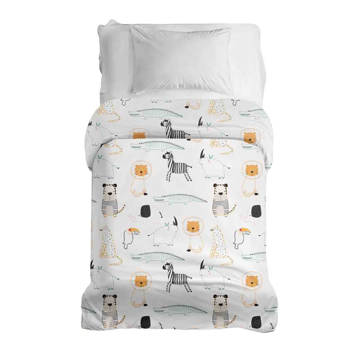 Couverture thérapeutique originale - Housse en coton blanche avec animaux du zoo