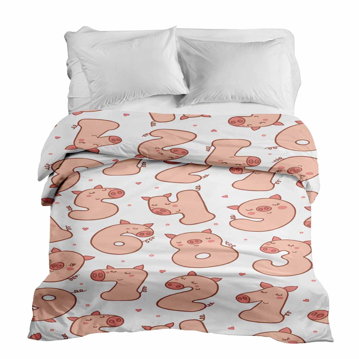 Couverture thérapeutique originale - Housse en coton blanche avec chiffres et cochons