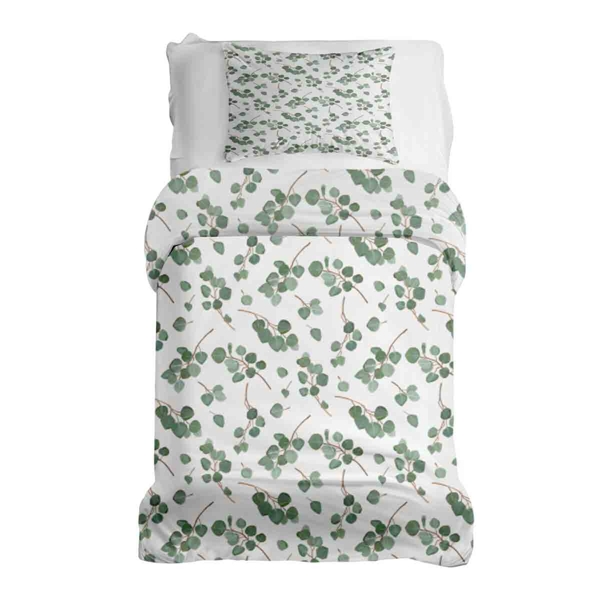 Therapy blankets bedding set white with eucalyptus branches
