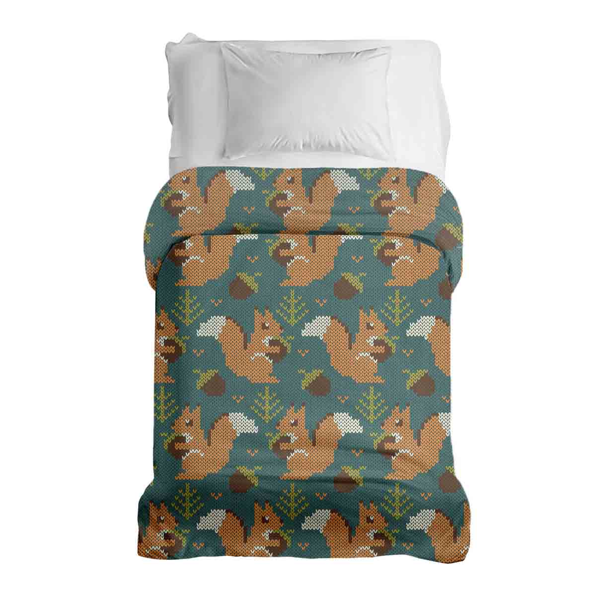 Couverture thérapeutique originale - Housse en coton verte avec écureuil