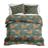 Therapy blanket and bedding set, green with squirrel.