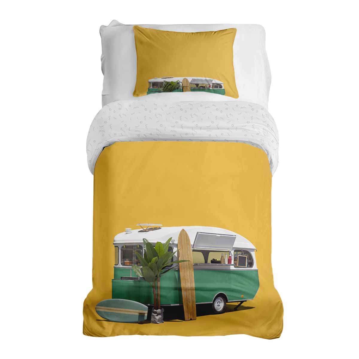 Original Therapy Blanket - Cotton Bedding Set Yellow with Bus