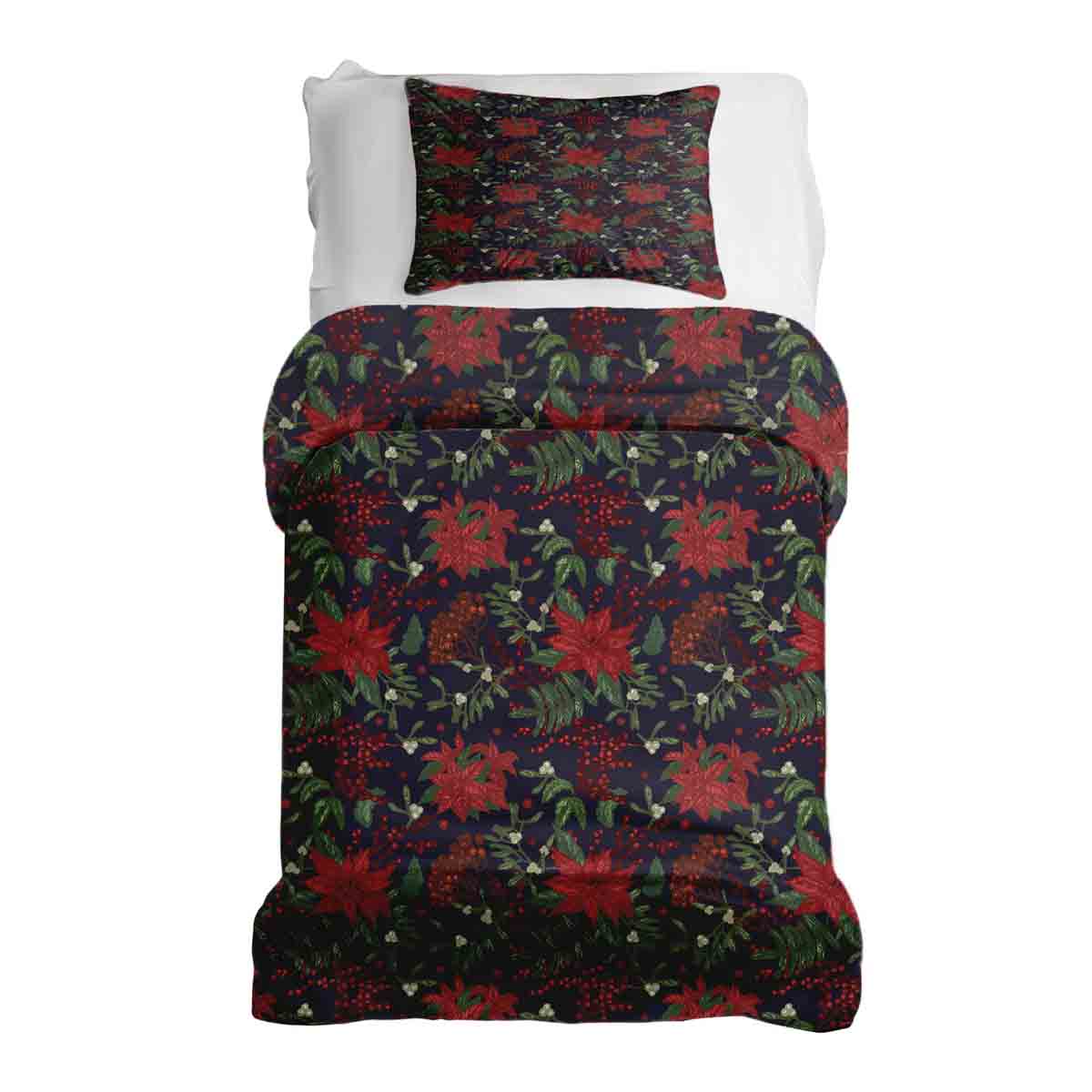 Therapy blankets bedding set with red poinsettia