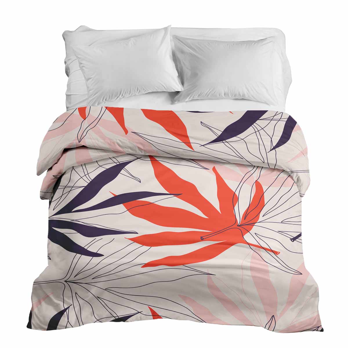 Couverture thérapeutique originale - Housse en coton beige avec feuilles colorées