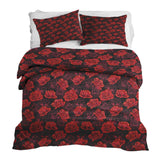Therapy blanket and bedding set, black with red roses.
