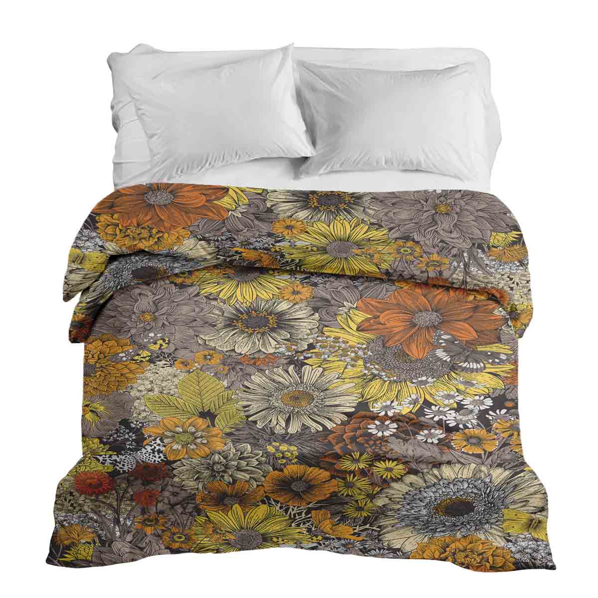 Couverture thérapeutique originale - Housse en coton fleurs jaunes