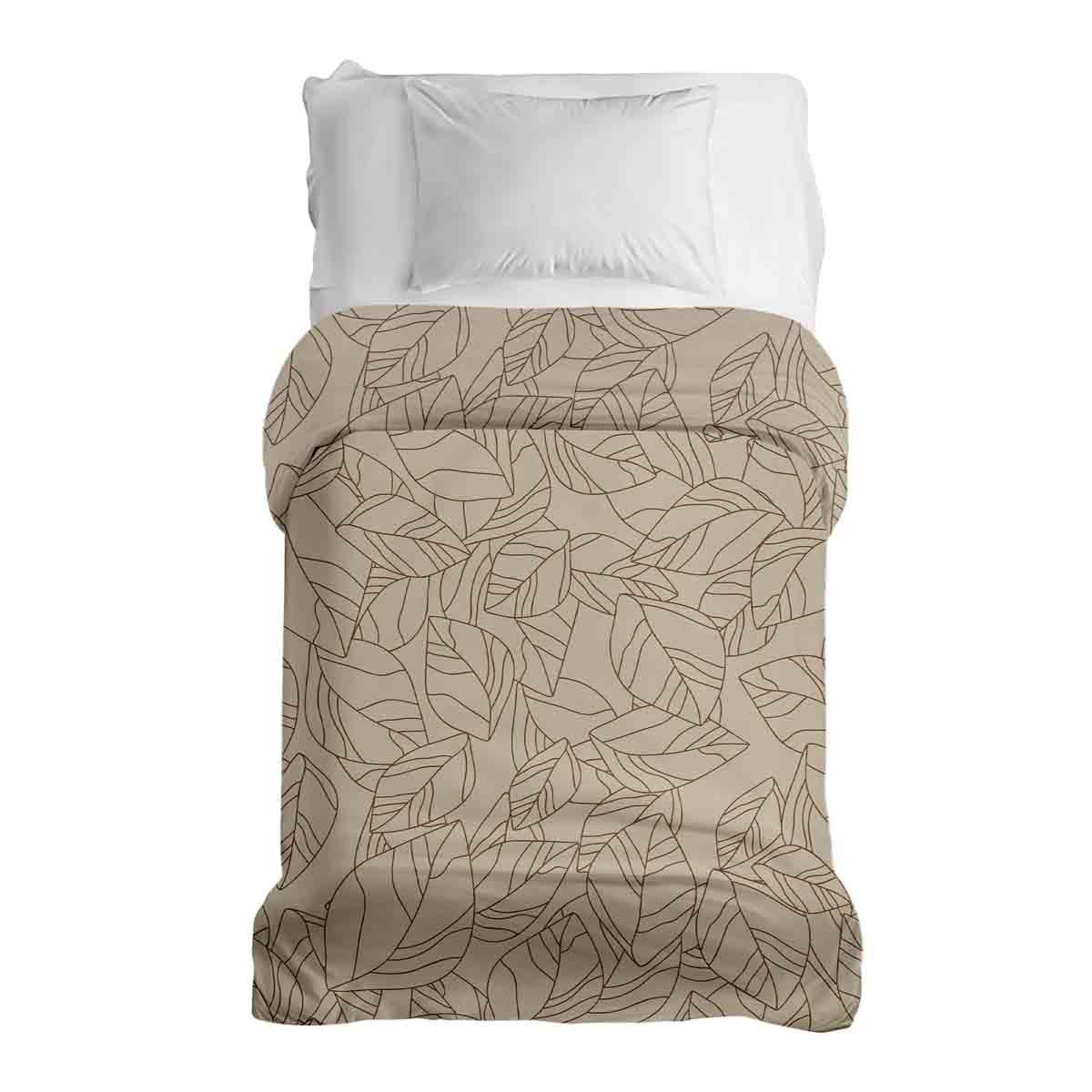 Couverture thérapeutique originale - Housse en coton beige avec motif de feuilles noir