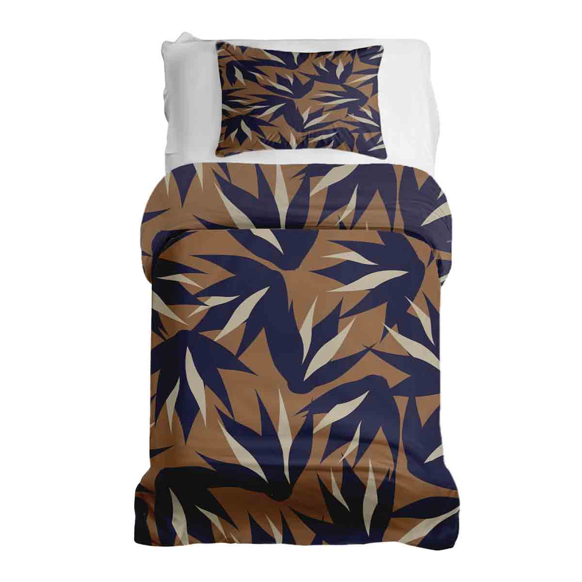 Ensemble de literie avec couverture thérapeutique marron avec feuilles bleues