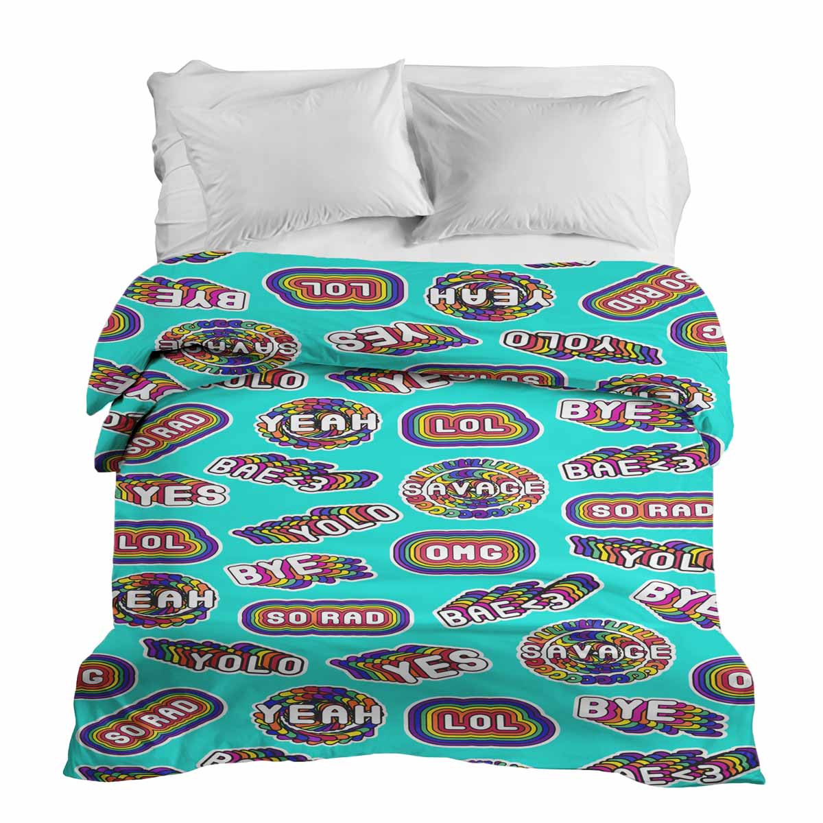 Couverture thérapeutique originale - Housse en coton turquoise avec inscriptions