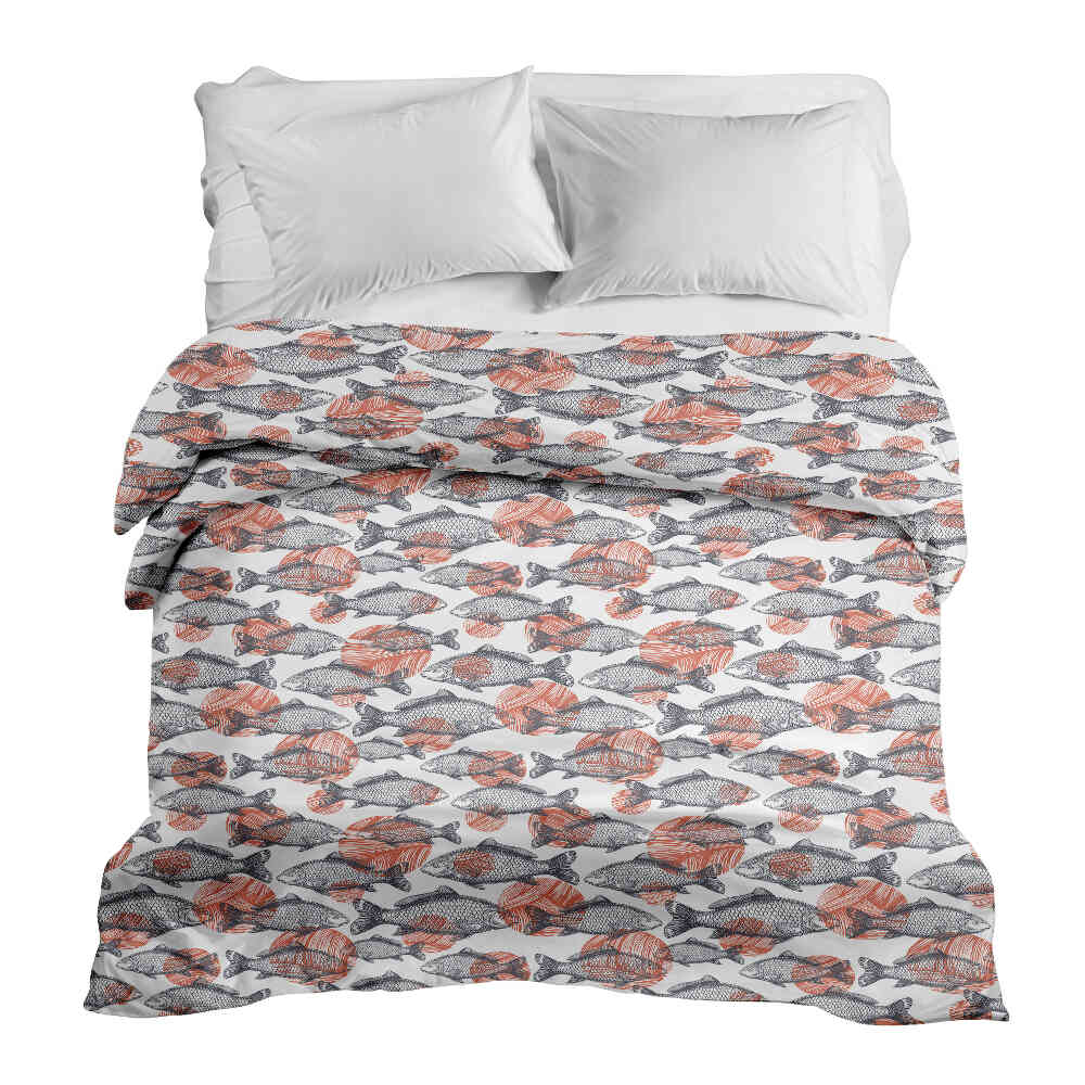 Couverture thérapeutique originale - Housse en coton poissons gris