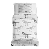 Therapy blanket bedding set, white with dinosaur skeleton.