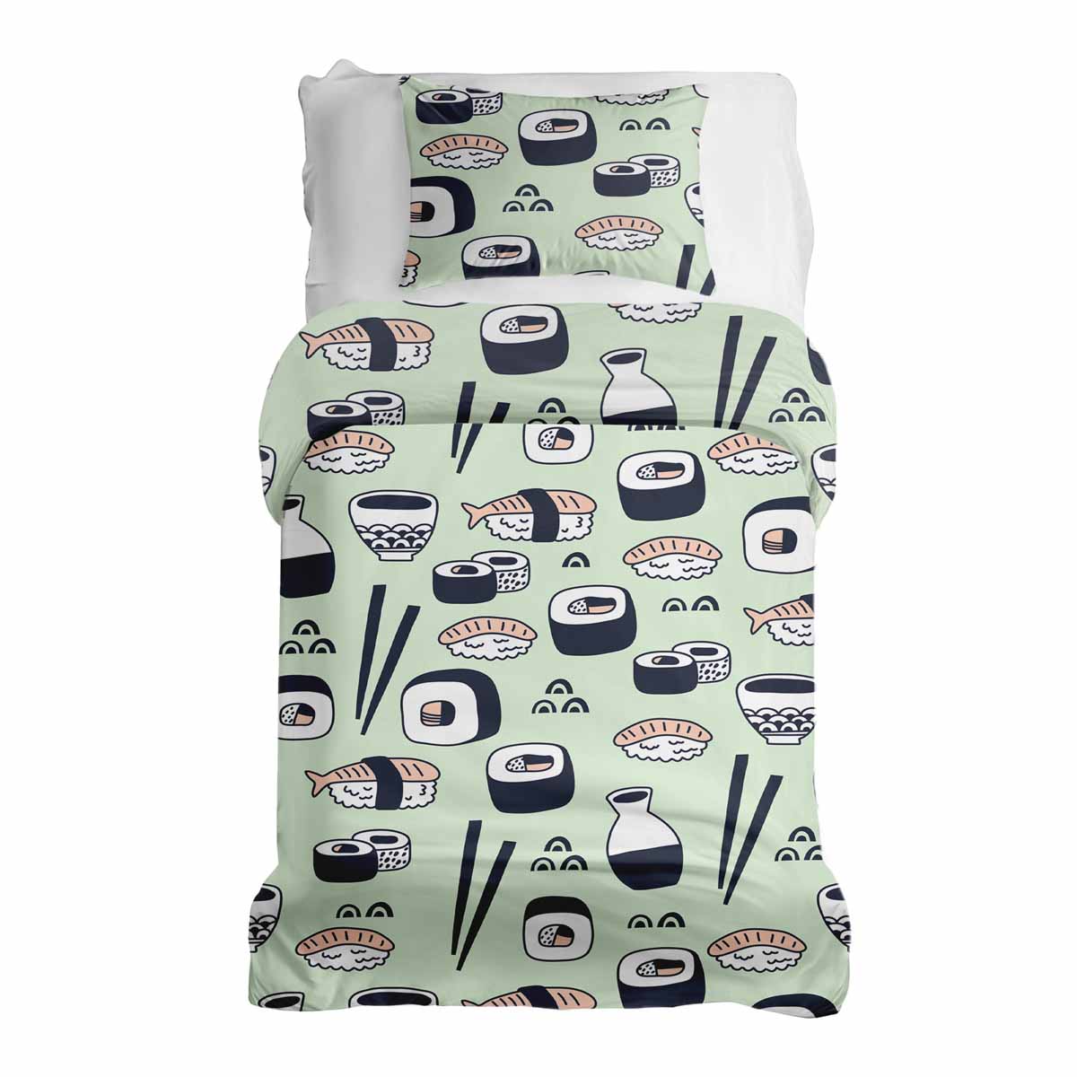 Therapy blankets bedding set light green with sushi