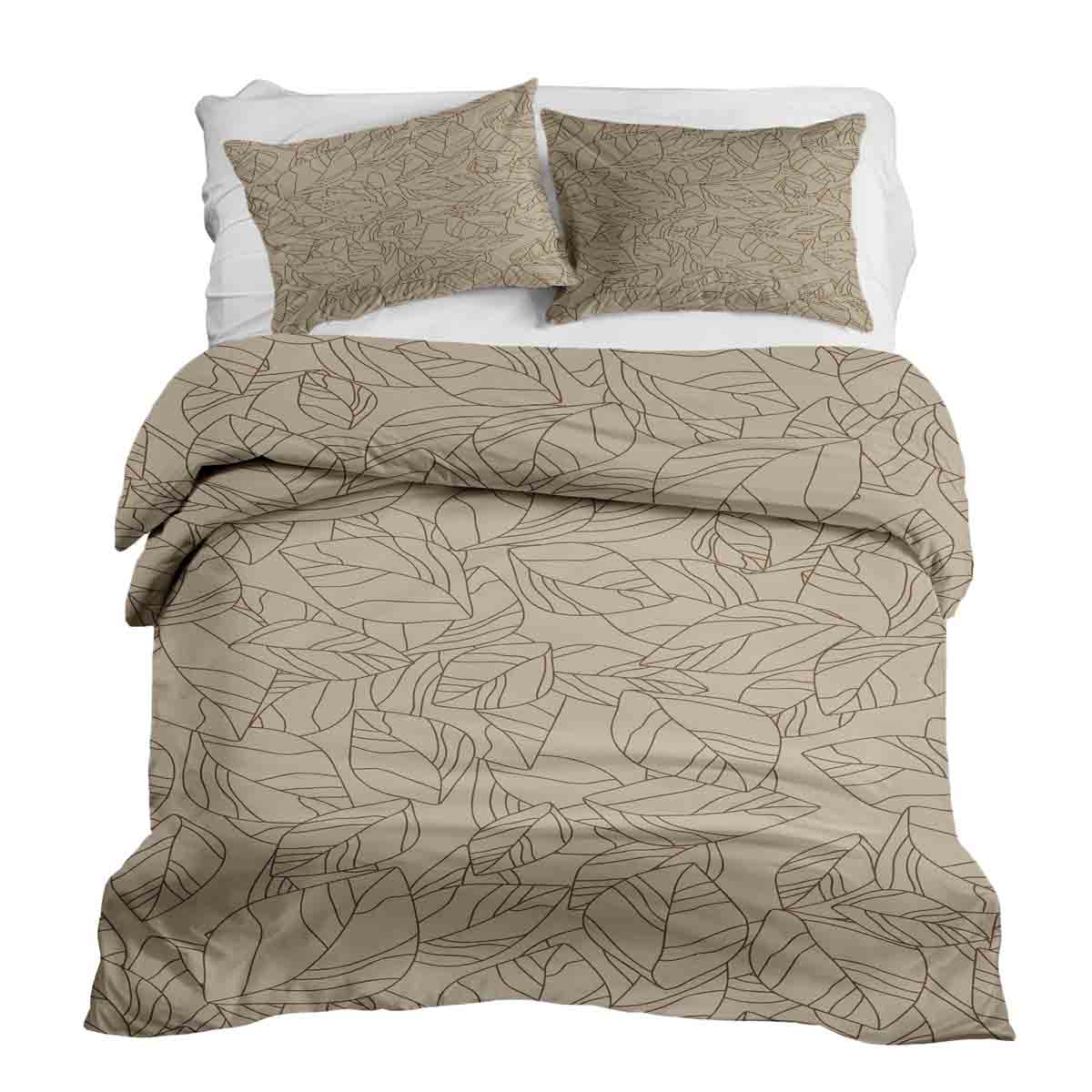 Therapy blankets bedding set beige with leaf pattern black