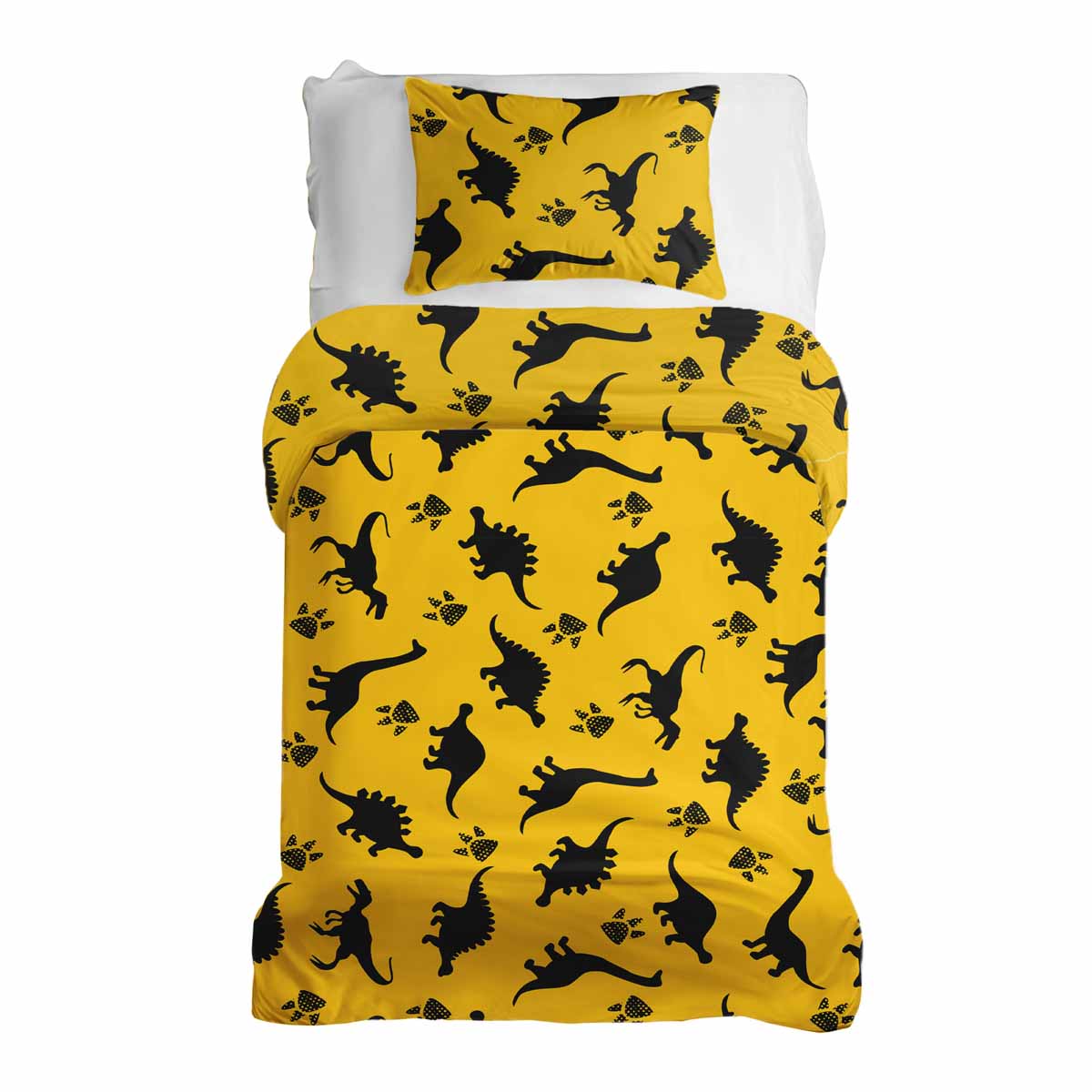Ensemble de linge de lit avec couverture thérapeutique jaune avec dinosaures