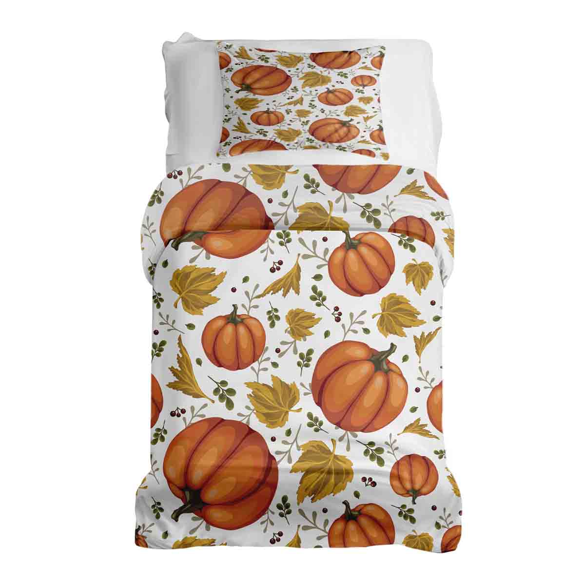 Ensemble de literie avec couvertures thérapeutiques blanc avec de grosses citrouilles