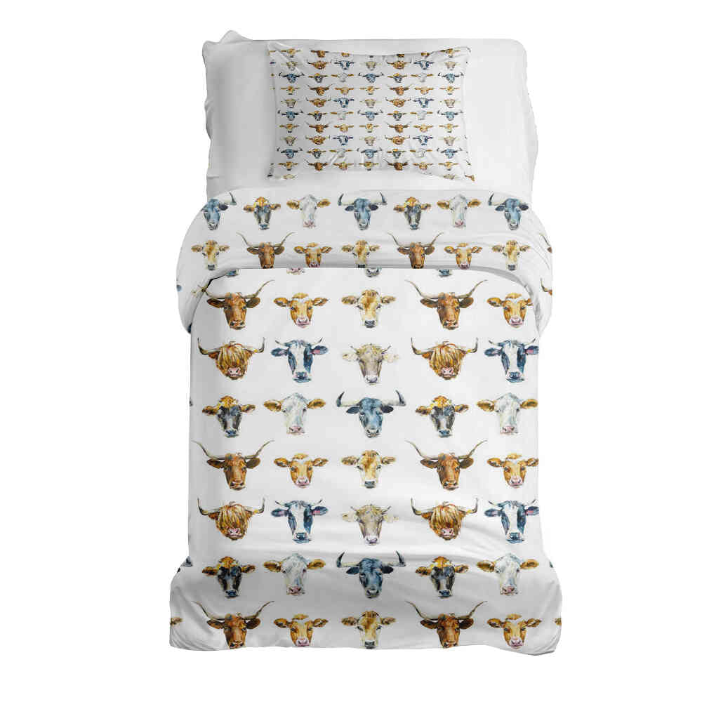 Ensemble de literie avec couvertures thérapeutiques blanches avec têtes de taureau