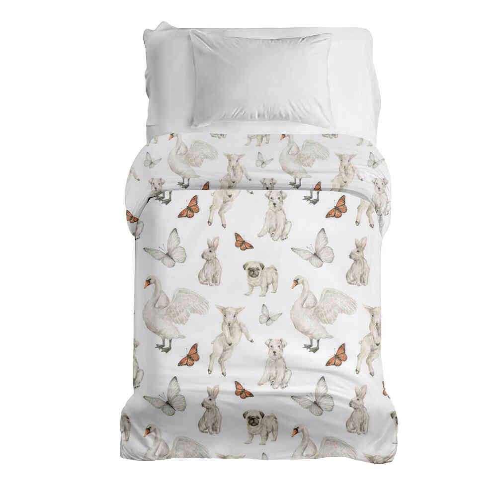 Original therapy blanket - cotton cover white cute animals