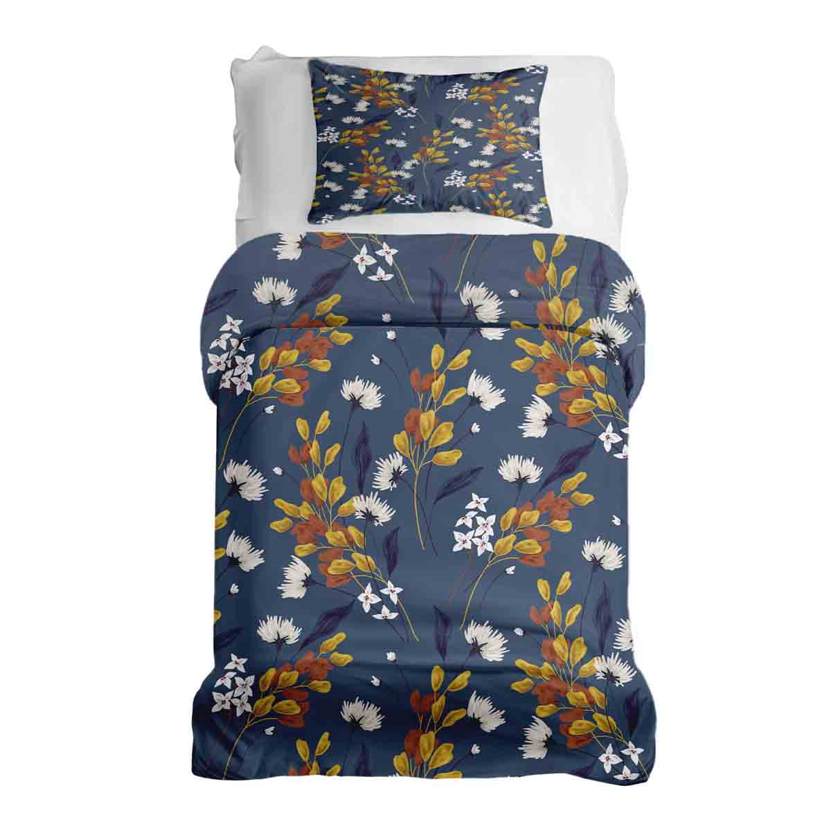 Therapy blankets bedding set blue with bouquet of flowers