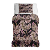 Therapy blanket and bedding set, black with purple leaves.
