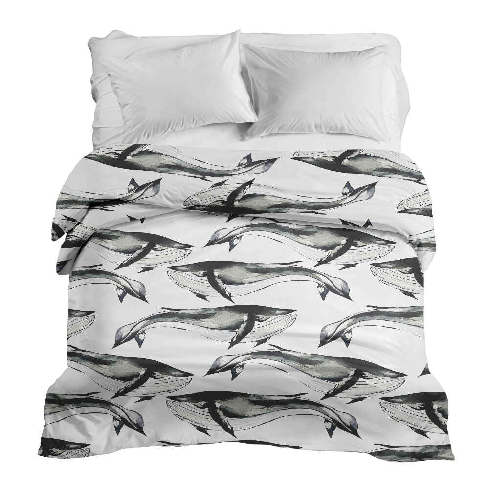 Couverture thérapeutique originale - Housse en coton baleine bleue noire