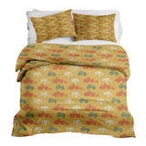 Therapy blanket and bedding set, orange with tractors.
