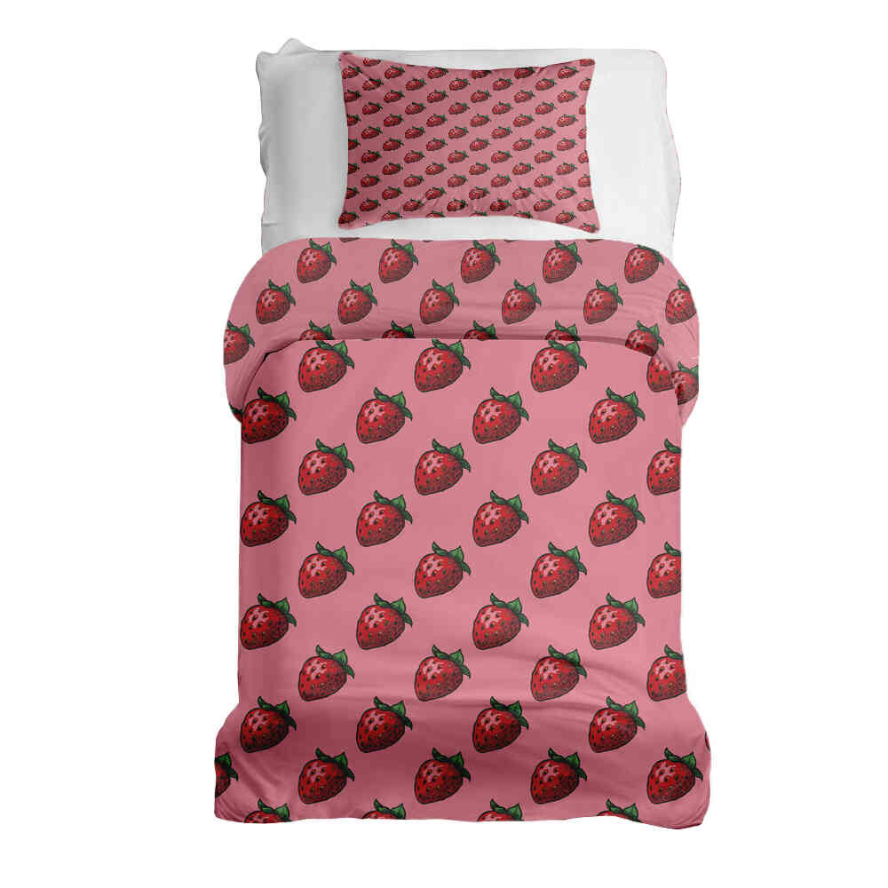 Ensemble de literie avec couverture thérapeutique rose avec fraises