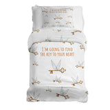Therapy blanket and bedding set, white with flying key.