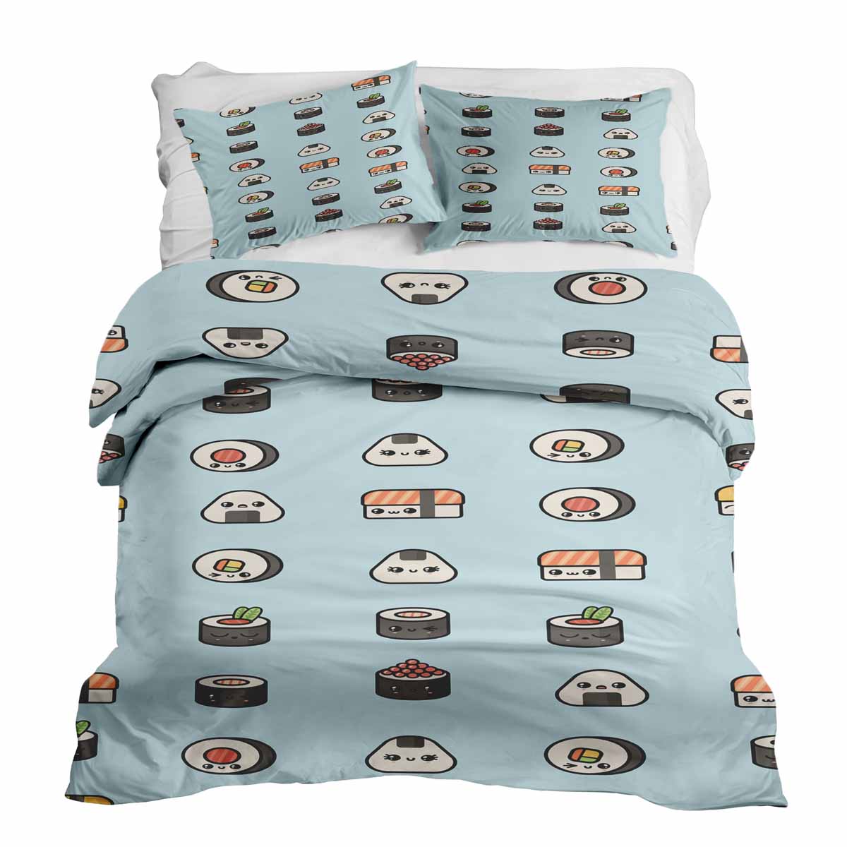 Ensemble de literie avec couverture thérapeutique bleu clair avec sushi