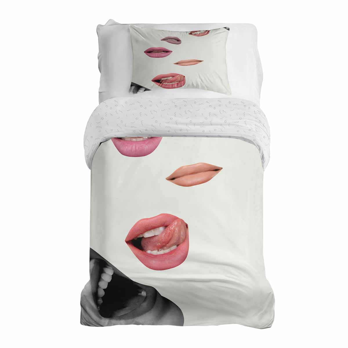 Therapy blankets bedding set white with lips