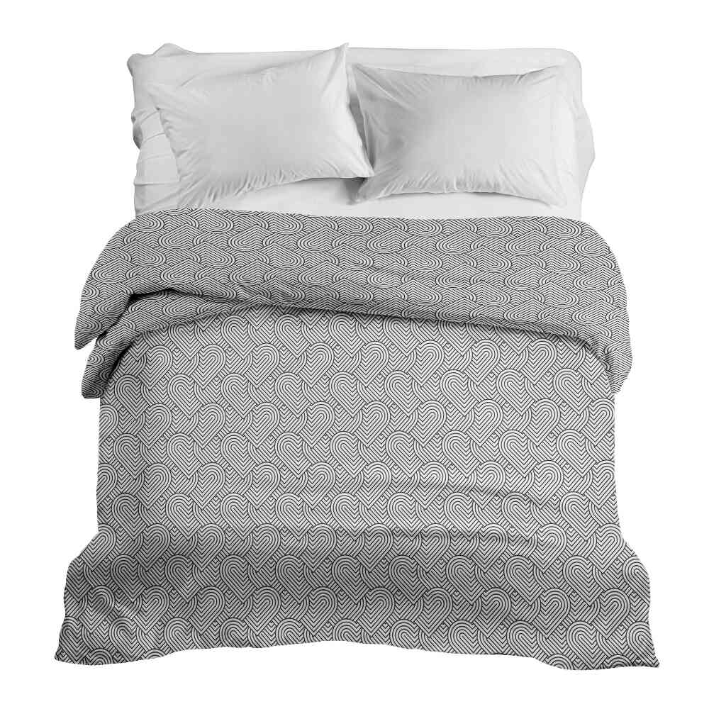 Couverture thérapeutique originale - Housse en coton gris cœurs géométriques